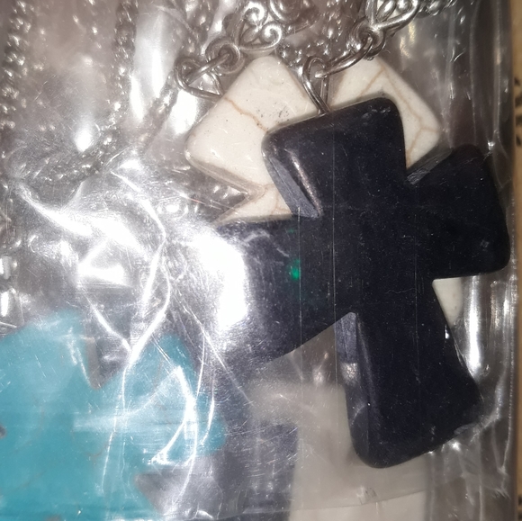 Blue Tourquise Cross Necklace Crucifx Silver 18" Chain and 2-1/2" extender NEW - Picture 5 of 11